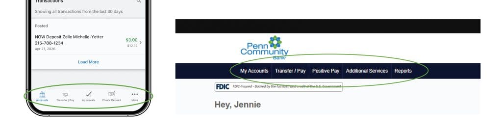 A screenshot of a bank's mobile app showing the navigation bar.
